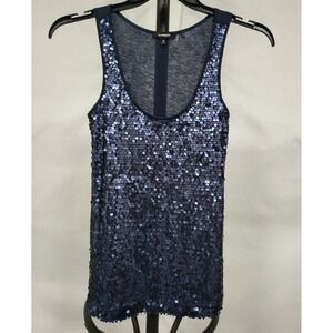 Express Womens Sequins Tank Top Navy Blue Sparkly Scoop Neck Sleeveless XS